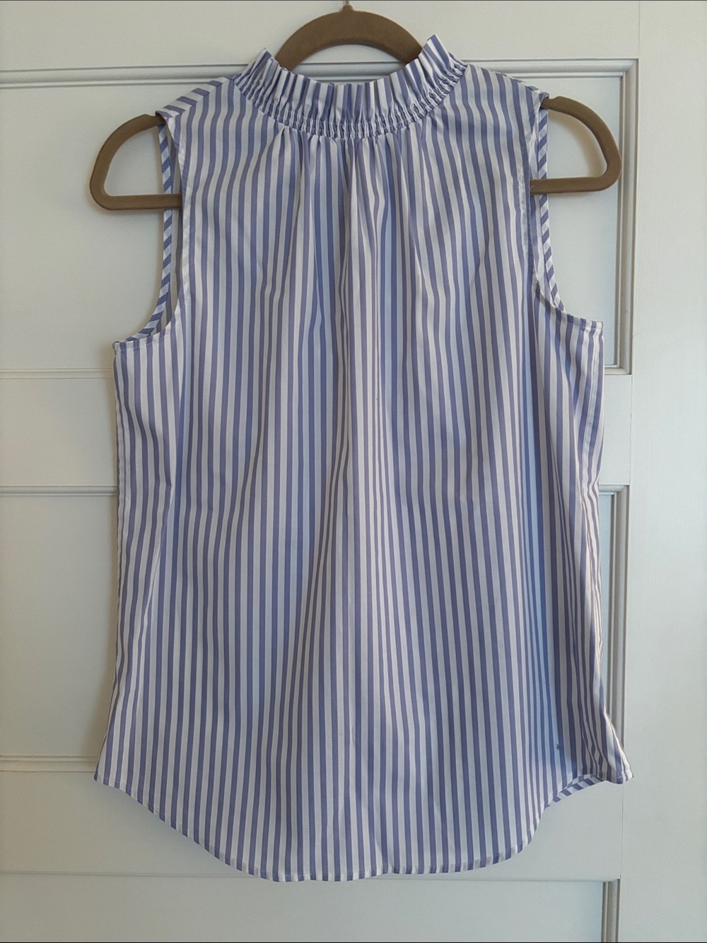Banana Republic Blue and White Striped Sleeveless Mock Neck Top